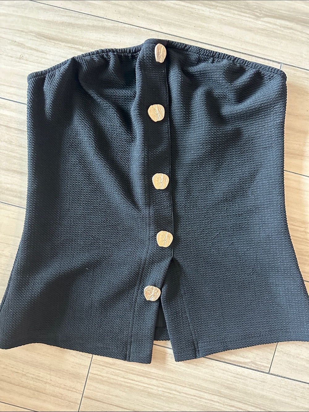 Black Strapless Button-Front Bustier Top